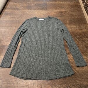 SimpleFun Ribbed Heathered Green Sweater Tunic Crew Neck Soft Lightweight Work S